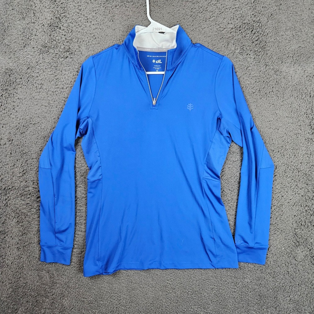 Coolibar Womens XS Blue UPF 50+ Quarter Zip Pullover Long Sleeve Top